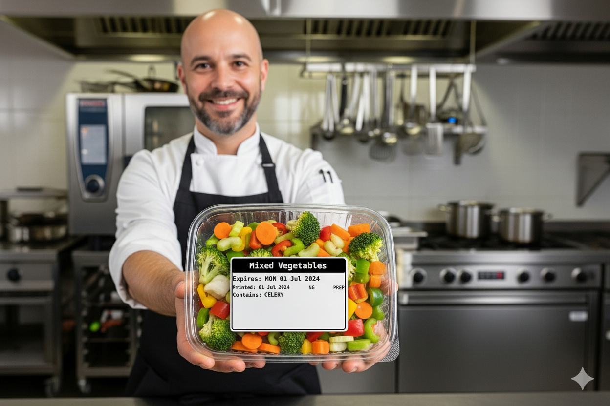 Prep label on a filling container